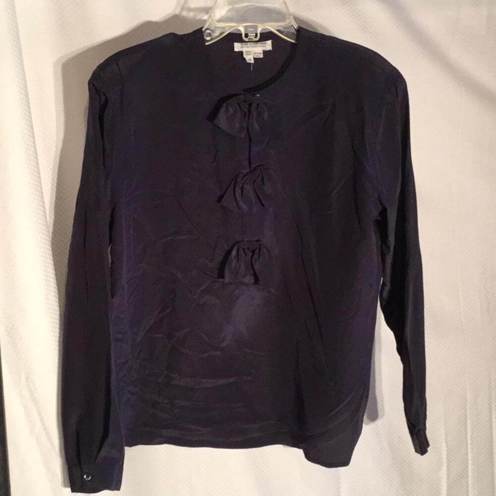 Deep blue silk bow front blouse 10 worn once